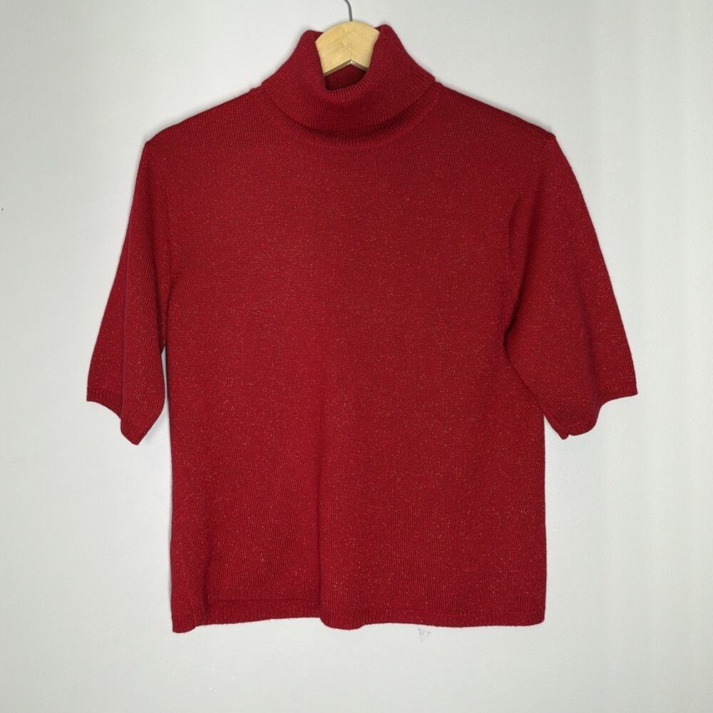 Talbots Wool Blend Metallic Sparkle Turtleneck Sweater Womens Large Short Sleeve